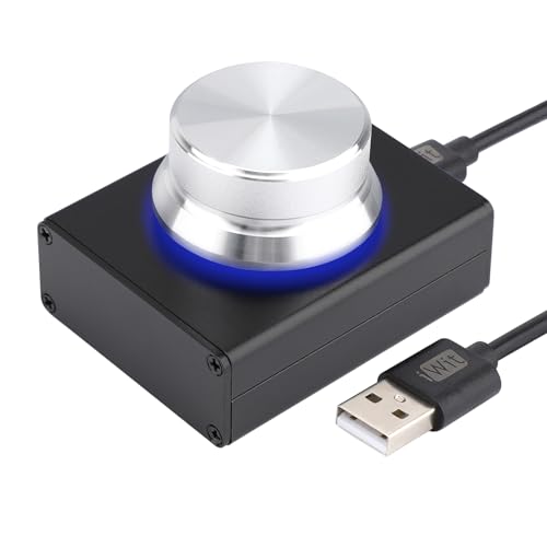 DROK USB Volume Knob, Small PC Computer Speaker Volume Control Audio External USB Volume Control Knob with 1-Key Mute Function Support Win7 8 10 XP Mac Vista Android, Black and Silver - color: Silver, size: Small/Programmable
