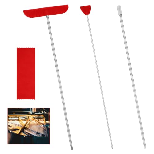 4pcs Grand Piano Soundboard Cleaning Tools, Big & Small Brush Head Cleaning Tool with Extension Rod and Soft Fiber Cloth Piano Cleaning Kit Piano Soundboard Cleaner | Tool with Extension Rod and Soft Fiber Cloth Piano Cleaning Kit Piano Soundboard Cleaner