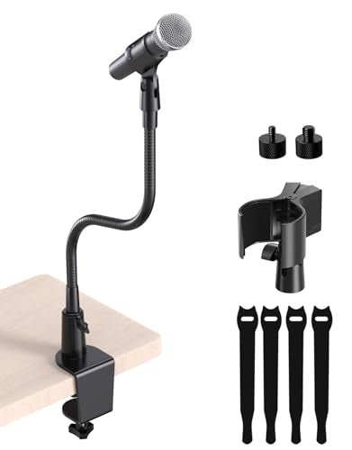 19-in Gooseneck Mic Stand with Desk Clamp, 3/8 & 1/4 Adapters, 360° Swivel | Upgraded Clamp, Heavy Duty & Flexible Arm for Podium, Pulpit, Lecture, Podcast, Sturdy Clamp, Universal Fit for Most Mics - size: Upgraded Clamp