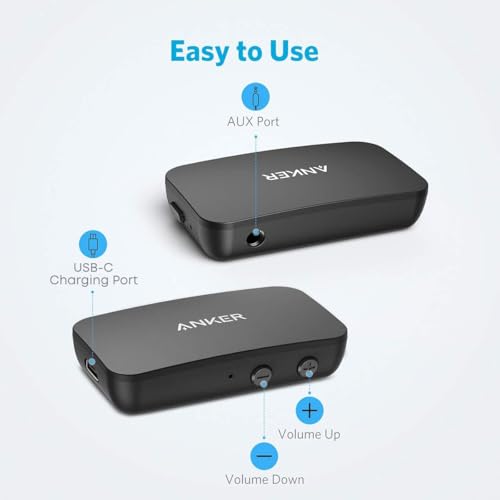 Anker Soundsync A3352 Bluetooth Receiver for Music Streaming with Bluetooth 5.0, 12-Hour Battery Life, Handsfree Calls, Dual Device Connection, for Car, Home Stereo, Headphones, Speakers (Renewed)