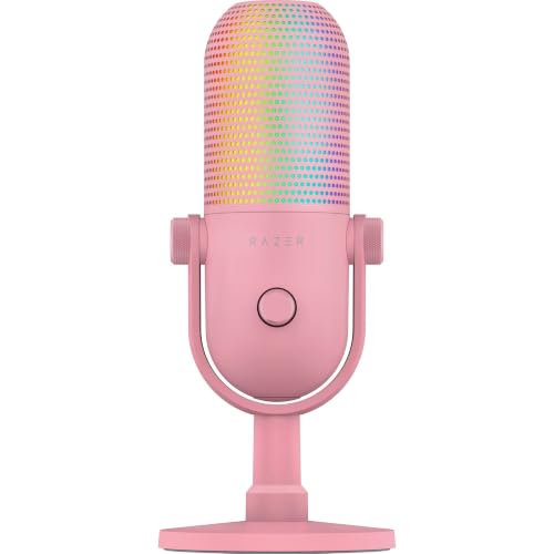 Razer Seiren V3 Chroma 32‐Bit DSP, USB-C Microphone for PC & Mac, Pink | AI Audio Processing, Noise Isolation, Tap-to-Mute, Supercardioid Condenser Mic, Chroma RGB, Discord, OBS Studio, Streamlabs