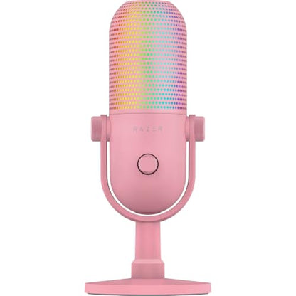 Razer Seiren V3 Chroma 32‐Bit DSP, USB-C Microphone for PC & Mac, Pink | AI Audio Processing, Noise Isolation, Tap-to-Mute, Supercardioid Condenser Mic, Chroma RGB, Discord, OBS Studio, Streamlabs