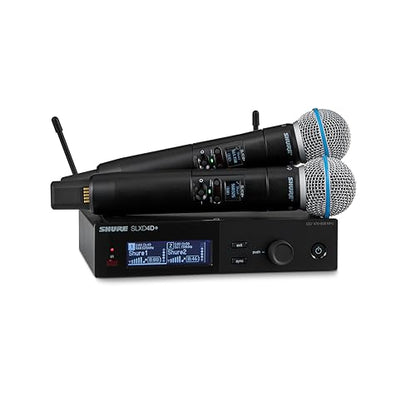Shure SLXD24D+ Dual Wireless System with Beta58A Capsule - G57 Band | Dual system with SLXD4D+ receiver and two SLXD2+ handhelds; Bluetooth monitoring for live vocals - style: Beta 58A Capsule