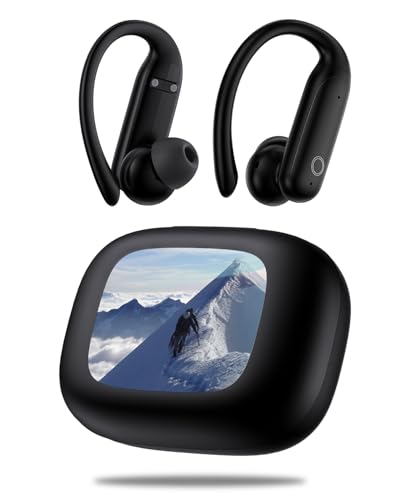 LEEMC Wireless Earbuds Bluetooth 6.0 with ANC Touchscreen 40H Bass | Noise Cancelling Ear Buds with Ear Hooks for iOS, Android, Sports, Workout, Lightweight Over-ear Headphones Stereo Sound