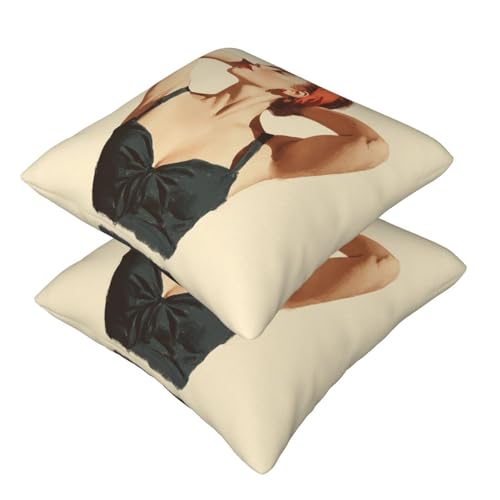 Retro Woman Red Headband Big Bow Throw Pillows Covers, Couch Sofa Pillow Cases,Zipper Bedding Cushion Cases for Living Room,18x18 Inch