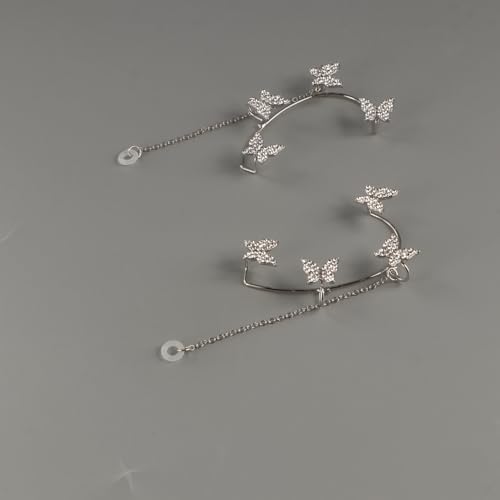 Wireless Earphone Decoration, Anti Lost Earrings for Earbud Earphone Chain Earring Holder Rhinestone Butterfly Hook Earrings for Women