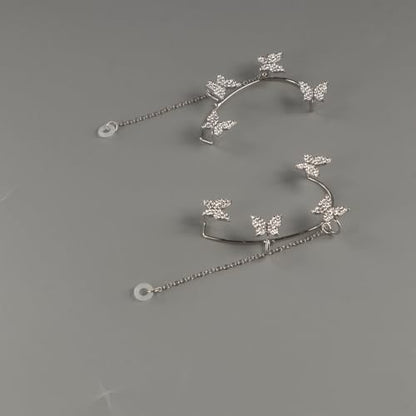Wireless Earphone Decoration, Anti Lost Earrings for Earbud Earphone Chain Earring Holder Rhinestone Butterfly Hook Earrings for Women
