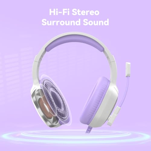 IMYB A36 Gaming Headset with Mic Stereo Headphones for Pc, PS5, Xbox | RGB Wired Over-Ear Noise Cancelling for Xbox Series X/S, PS4, Nintendo Switch, Computer, Laptop, Mac - color: Purple
