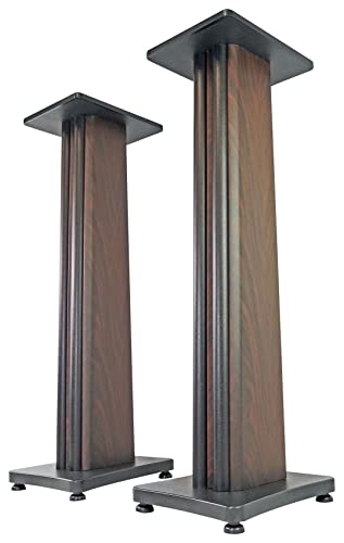 Rockville SS36D Dark Wood Grain 36" Solid Home Speaker Stands Pair, 100 Lbs | Solid MDF Wood, Not Hollow, Isolation Pads, Brass and Rubber Spikes, 2 Top Platform Sizes, No Sand Needed, Cable Management - color: Dark Wood