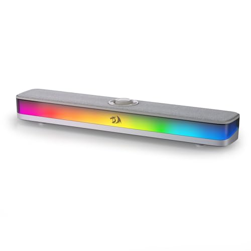 Redragon GS515 RGB Desktop Soundbar, 2.0 Stereo Enhanced Sound, BT 5.3 | 6 Dynamic Lighting Effects, Wireless & Wired Connectivity, Compact Design,Plug & Play USB Powered PC Gaming Speaker - color: Gray