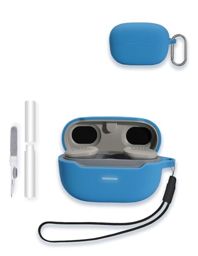 Case for JBL Endurance Race TWS True Wireless Sports Earbuds, WUNIAK Soft Silicone Protective Portable Scratch Shock Resistant Shell with Cleaner Kit & Carabiner & Lanyard，Blue - color: BLUE
