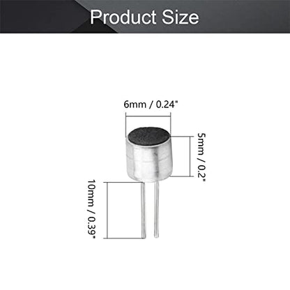 20Pcs 50DB Cylindrical Electret Condenser Microphone Pickup, 6mm x 5mm | Electret Condenser Mic with 2 Pin for Arduino, PCB Sound Recording