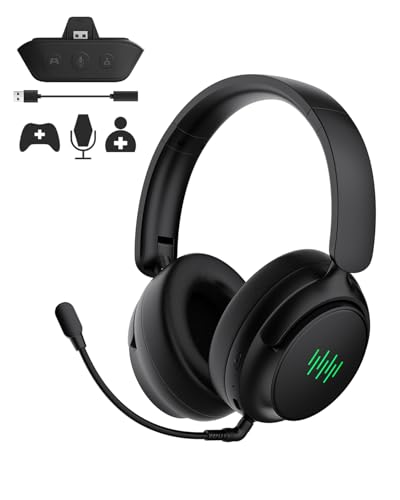 INGA Wireless Gaming Headset for Xbox Series X|S, Xbox One, PC, PS5/4, Mac, Nintendo Switch, Game/Chat Balance, 2.4GHz/Bluetooth 5.2, ENC Microphone & 7.1 Surround Sound (Green LED)