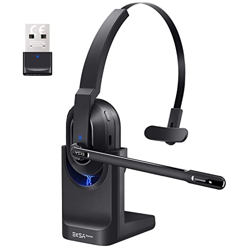EKSA Trucker Bluetooth Headset, Wireless Headset with Microphone AI Noise Canceling, On Ear Bluetooth Headphone with Mute for Driver Office Call Center Computer Skype