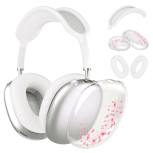 Headphone Cover for AirPods Max, Girly Cute Clear Ear Cups Covers, Silicone Ear Pad Case Headband Cover for Apple AirPods Max (2024/2020), Sakura - color: Sakura-Clear