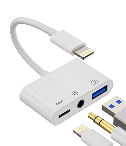 zoyuzan Compatible for iPhone Headphone Adapter 3.5mm AUX Audio Jack Charger Dongle Earphone Splitter Compatible with Lightning Male to USB Female OTG Power Charging Camera MIDI Connector for ipad