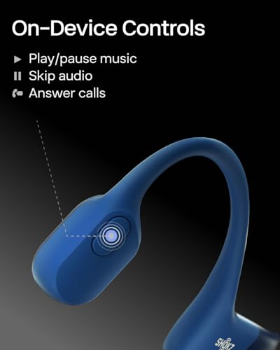SHOKZ OpenRun Bone Conduction Bluetooth Headphones, Blue, USB-C Charging | Bundle with Sweat Headband；Open ear comfort; Lightweight & Secure fit; IP67 water resistance; 8H battery; Running/Cycling - color: Blue, size: Standard Size+USB-C Charging