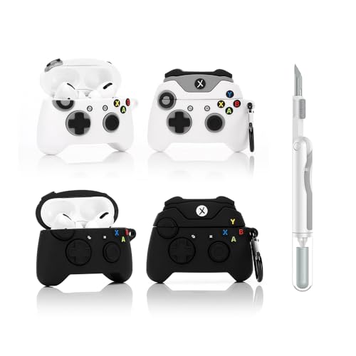 (2Pack+Cleaner Pen) XMBYGY Case for Apple AirPods Pro 2nd/1st Generation Wireless Earbuds with Cleaning Pen Kit, Silicone Cute Charging Case Shockproof Protective Cover for AirPods Pro 1/2 (GPDBK+WT) - color: GPDBK+WT
