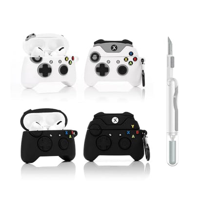 (2Pack+Cleaner Pen) XMBYGY Case for Apple AirPods Pro 2nd/1st Generation Wireless Earbuds with Cleaning Pen Kit, Silicone Cute Charging Case Shockproof Protective Cover for AirPods Pro 1/2 (GPDBK+WT) - color: GPDBK+WT