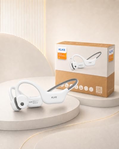 Bone Conduction Headphones for Running with mic and Rear Safety Light | Dual Sound Modes, Adjustable Fit, 10H Playtime, USB-C Charging, Clear Calls, Lightweight Comfort for Gym, Cycling and Hiking. - color: KLKE-White