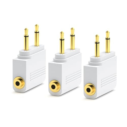 SQERO Airplane Headphone Jack Adapter, Dual 3.5mm Male to 3.5mm Female Jack AUX Adapter for Bluetooth Wireless Transmitter Receiver, Flight/Travel/TV/Gym, Gold Plated (3, White) - color: White