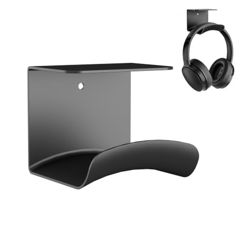Headphone Holder, Aluminum Headset Hanger with Adhesive Mount | Space Saving Headphone Stand for Gaming Desk, Computer, Office Setup, Black - color: Black, size: For Wall&Desk