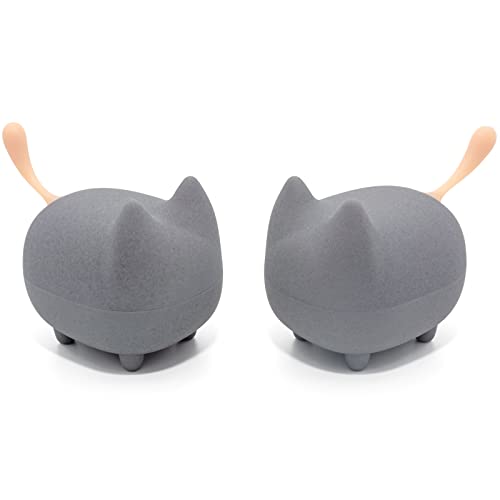 gingo Cute Cat Bluetooth Speaker (Gray*2) | Cat-shaped silicone tail, 40H playtime, TWS pairing, hands-free mic, BT5.3, 70g light, perfect home/office/outdoor/gift - color: Gray*2