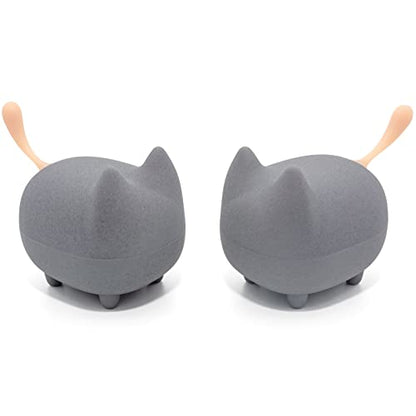gingo Cute Cat Bluetooth Speaker (Gray*2) | Cat-shaped silicone tail, 40H playtime, TWS pairing, hands-free mic, BT5.3, 70g light, perfect home/office/outdoor/gift - color: Gray*2