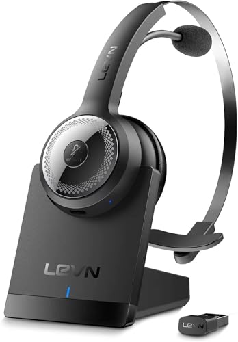 LEVN Bluetooth 5.0 Headset, Wireless Headset with Microphone (AI Noise Cancelling), 35Hrs Bluetooth Headphones with USB Dongle for PC, Suitable for Remote Work/Call Center/Zoom/Online Class, Black