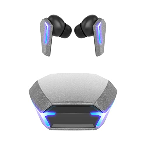NW HANDA M10 Bluetooth Gaming Headphones True Wireless Earbuds with Bluetooth 5.2 HiFi Stereo Sound Microphone Game/Music Mode LED Light 40ms Ultra Low-Latency 24H Playtime Waterproof Earphones - color: Silver