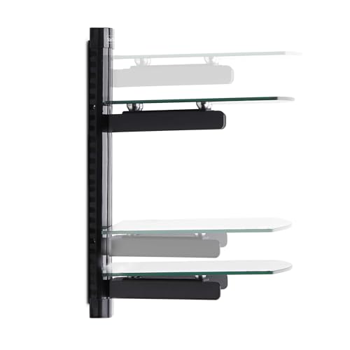 StarTech Dual Floating Wall-Mounted AV Shelves, Tempered Glass Shelves | Adjustable Height Shelf For Under TV AV Equipment, 2B-WALL-MOUNT-SHELF - style: Dual
