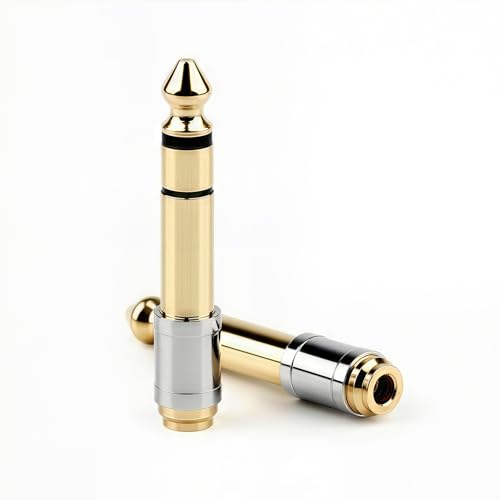 6.35mm(1/4 Inch) Male to 3.5mm(1/8 Inch) Female Headphone Adapter | 24K Gold-Plated Audio Jack Converter for Electric Piano and Drums, Amp, Guitar, Mixing Console, Aux Cable - 2 Pack - color: Normal Shank