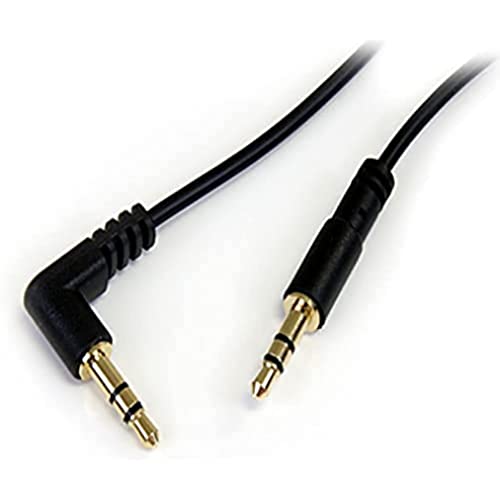 StarTech 3ft Slim 3.5mm Audio Cable, Right Angle, Male to Male (MU3MMSRA) | Aux Cable - size: 3 ft, style: 1 Angled Connector