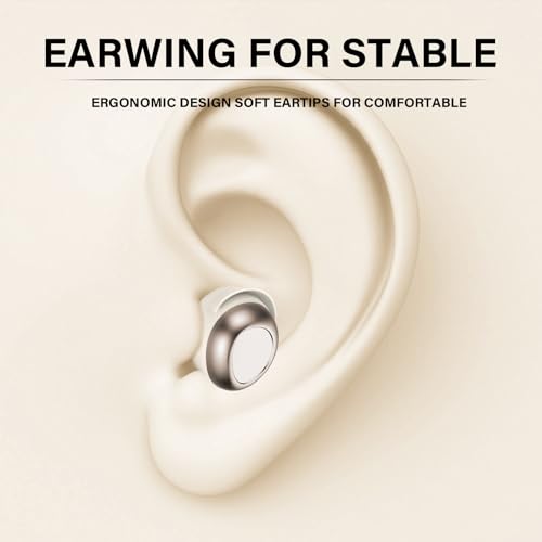 Sleep Ear Buds, 2025 True Wireless Earbuds, Ultra-Mini Bluetooth 5.4 Earbuds for Side Sleepers, 53H Play Hi-Fi Stereo 3D Bass Noise Cancelling Bluetooth headphones, USB C, IP7 Waterproof LED Earphones - color: Off white