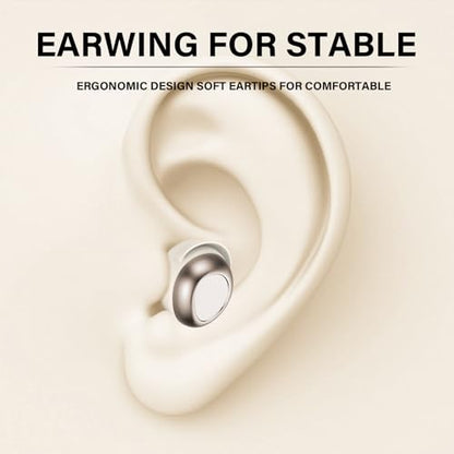 Sleep Ear Buds, 2025 True Wireless Earbuds, Ultra-Mini Bluetooth 5.4 Earbuds for Side Sleepers, 53H Play Hi-Fi Stereo 3D Bass Noise Cancelling Bluetooth headphones, USB C, IP7 Waterproof LED Earphones - color: Off white