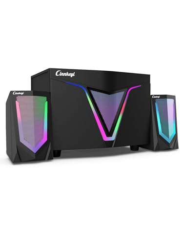2.1 USB-Powered Computer Speaker with Subwoofer,PC Speakers with subwoofer-Dual 4.7'' mid-Treble Full-Range Satellites for PC,Speaker with Dynamic RGB,Up to 16W, 3.5mm Inputs