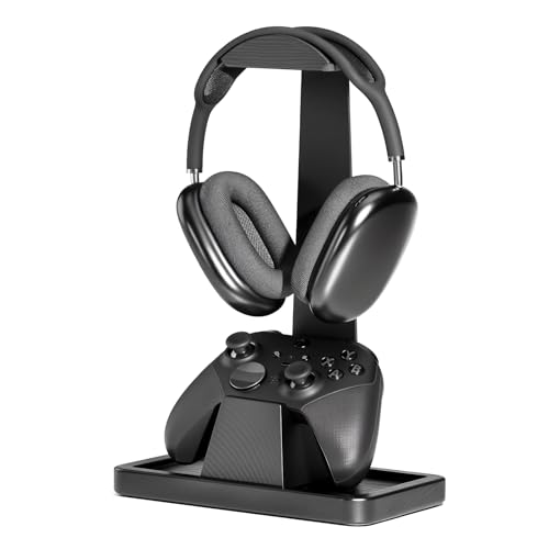 UPERGO Solid Wood Headphone Stand with Controller Holder for Desk