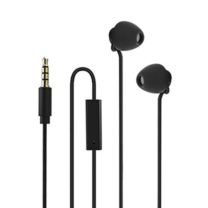 Sleeping Headphones Earphones, Soft Comfortable Silicone Noise Isolating Earbuds with Mic Earplugs for Nighttime, Insomnia, Travel, Sport, Meditation & Relaxation (Black)