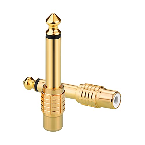 RCA to 1/4, 2Pcs RCA to 1/4" Adapter Female to 6.35mm 1/4 inch Male Mono TS Audio Adaptors Gold Plated Copper