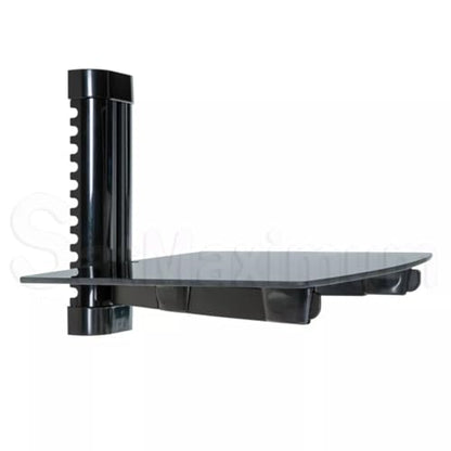 SATMAXIMUM Adjustable AV Shelf Wall Mount – Black Tempered Glass Floating Shelf for Cable Box, DVD Player, Gaming Consoles, Routers – Holds up to 22 lbs – Height Adjustable with Cable Management