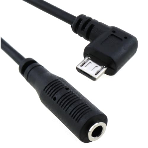 Audio Adapter Cable Black Micro USB to 3.5 Female Audio Elbow Adapter Cable for Headphone Microphone Smartphone and Camera