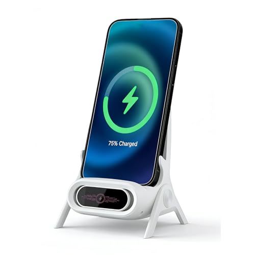 Wireless Charger Stand with Sound Amplifier, Wireless Charging Station 15W Fast Charging Dock, Multi-Device Magnetic Heads, Stable Triangular Design(Color:White) - color: White