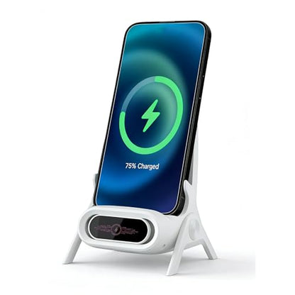 Wireless Charger Stand with Sound Amplifier, Wireless Charging Station 15W Fast Charging Dock, Multi-Device Magnetic Heads, Stable Triangular Design(Color:White) - color: White
