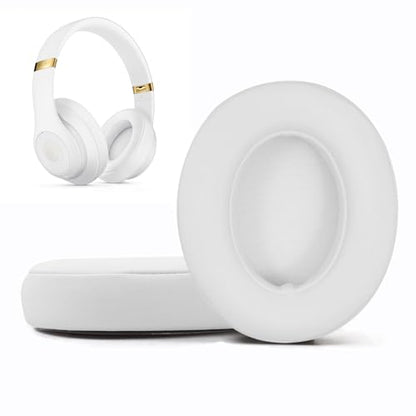 Replacement Ear Pads Cushions Compatible with Beats Studio 3.0/2.0, Headphone Ear Covers with High Density Memory Foam, Soft Leather, Adaptive Beats Noise Cancelling Headphones Replacement Earpads - color: White