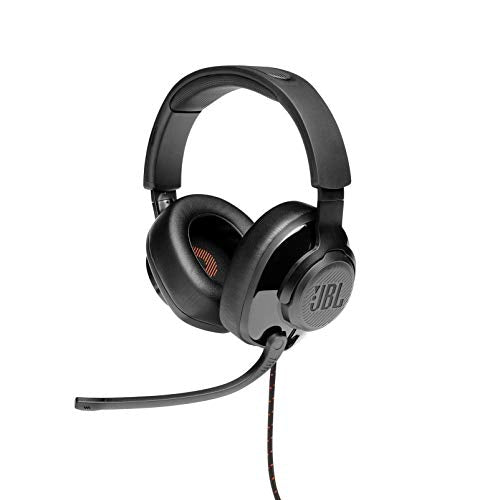 JBL Quantum 200 - Wired over-ear gaming headset with Voice focus directional flip-up mic and memory foam ear cushions (Black) - size: Large