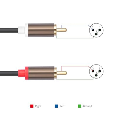 RCA to XLR HiFi Audio Cable 10 Feet, 2 RCA Male to 2 XLR Male, Black with Red/Black Tail, 4N OFC Wire and Gold-Plated Conductors for Amplifier, Mixer, Microphone - size: 10FT, style: 2 RCA Male to 2 XLR Male