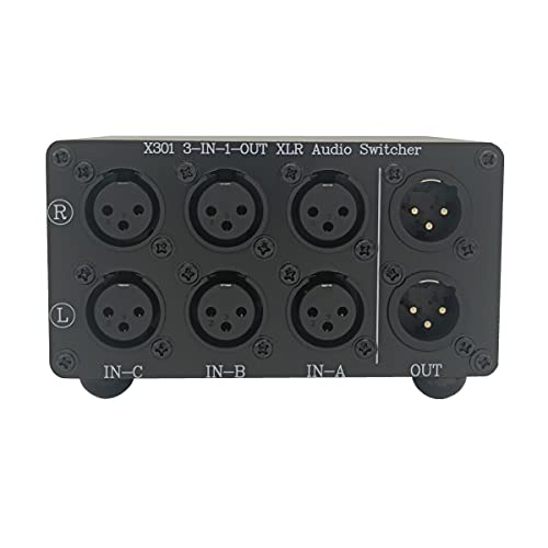 X301 3-Way XLR Stereo Audio Switcher Selector Switch Box Passive | 3 IN 1 OUT you sw between 3 XLR audio sources in avoiding frequent cable changes，Bi-Direction passive NO power plug and play - color: 3-IN-1-OUT