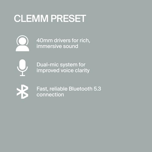 Clemm Preset Wireless Over-Ear Headphones, 95H Playtime, Bluetooth, 40mm Drivers, Built-in Mic, Memory Foam Earcups, Aux Cable Included, Foldable Design, Ivory - color: Ivory