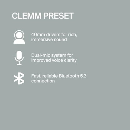 Clemm Preset Wireless Over-Ear Headphones, 95H Playtime, Bluetooth, 40mm Drivers, Built-in Mic, Memory Foam Earcups, Aux Cable Included, Foldable Design, Ivory - color: Ivory