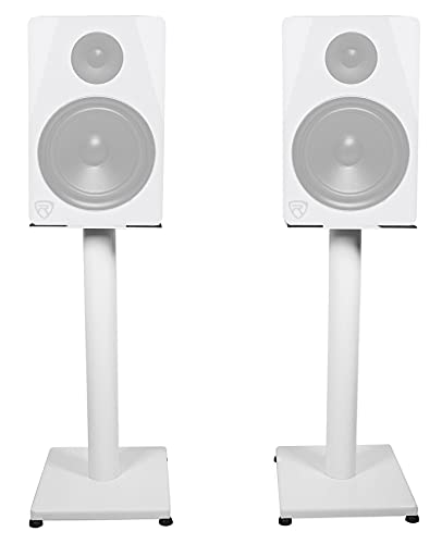 Rockville RS21W V2 Pair 21" Steel Bookshelf Speaker/Monitor Stands, White | 60 Lb Capacity, Cable Management, EVA Pads, Brass Spikes, Rubber Feet, 9x9 Top Plate, Brass Spikes, Powder Coated - color: White